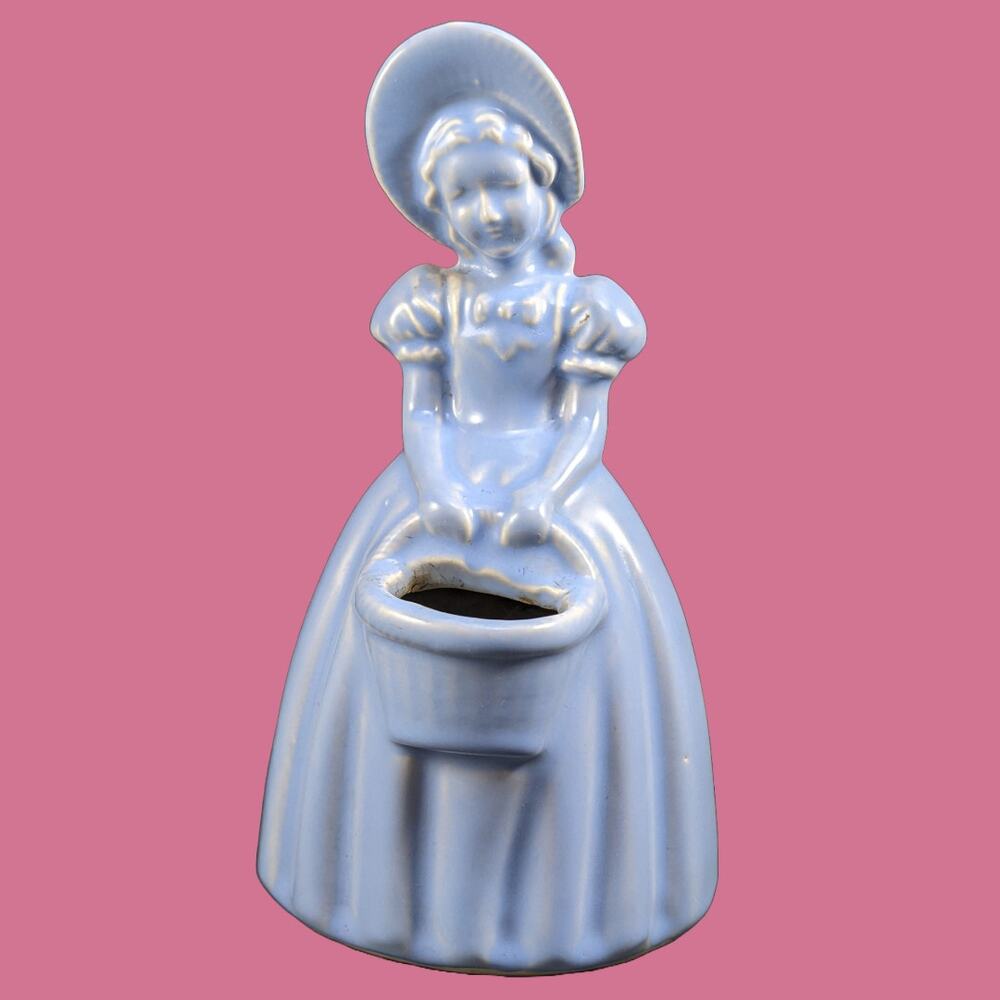 Vintage 1930s Shawnee Pottery Girl with Basket Planter or Vase